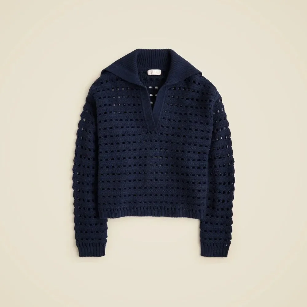 NWT J CREW Collection cashmere sailor-collar pointelle sweater in navy